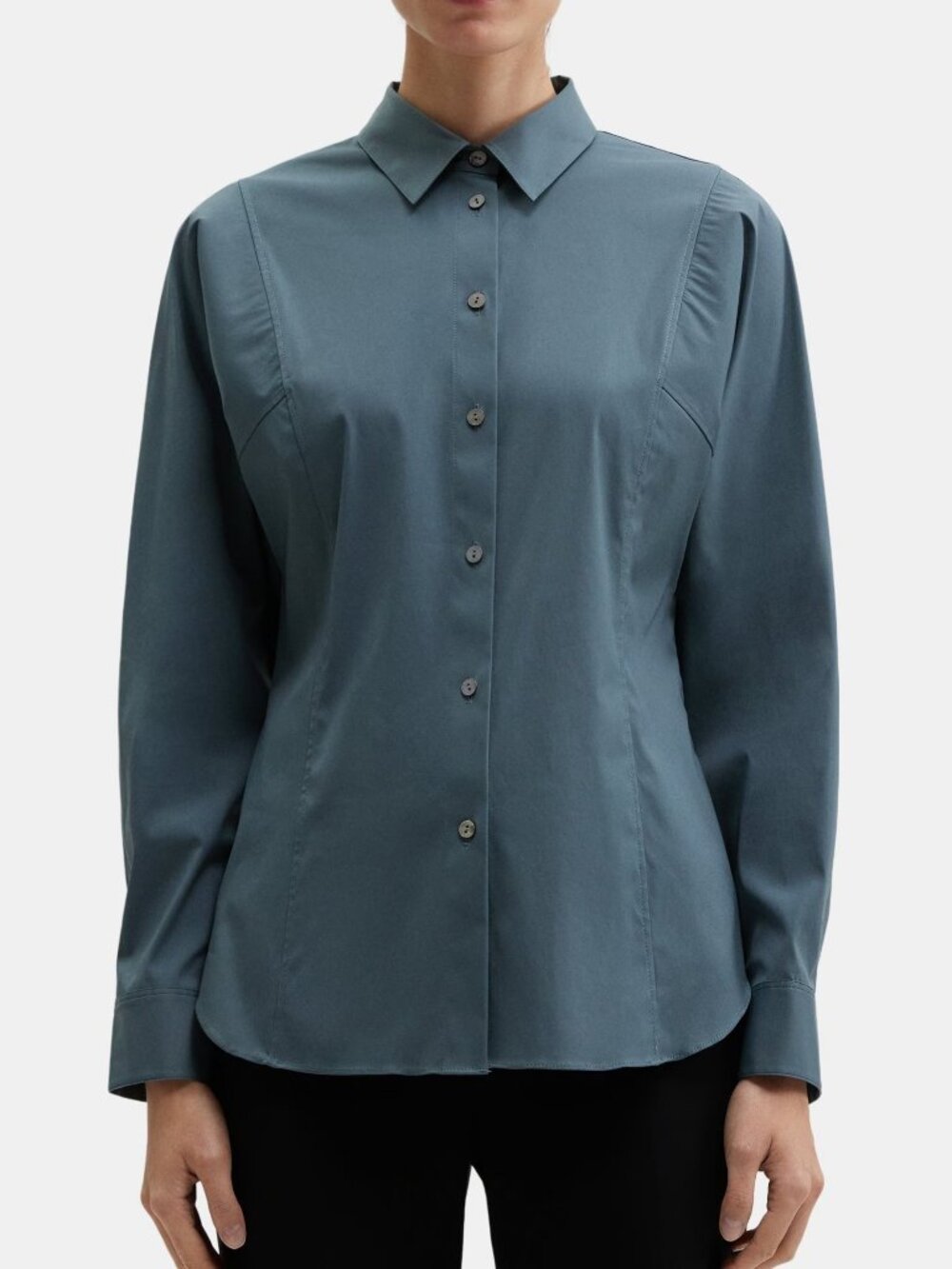 NWT Theory Cinched Long Sleeve Shirt in Stretch Cotton, SMALL & Medium